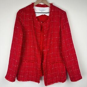 IRO Jacket Womens Large Red Blazer Tweed Evening Quespo Jacket Open Front Ladies